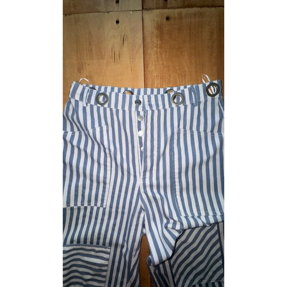 Urban Daisy Blue White Striped High Rise Grommet Patchwork‎ Pants Womens Medium